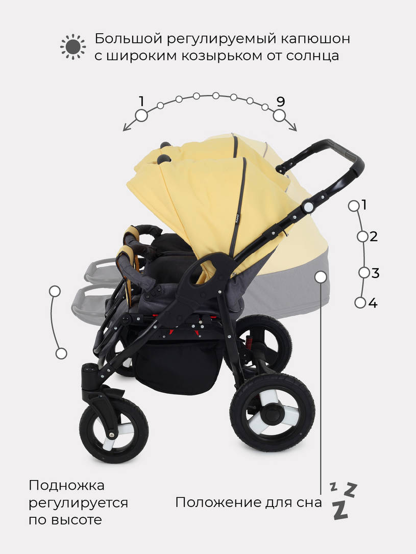 Коляска для двойни 2 в 1 Rant Dream Duo 07 серый-желтый