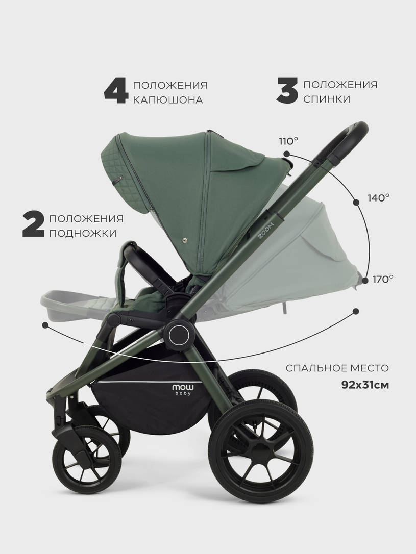 Коляска 3 в 1 Mowbaby Zoom PU Forest green