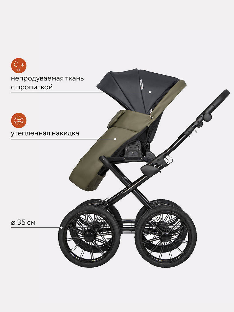 Коляска 2 в 1 Riko Basic Ozon Prestige 02 оливковый