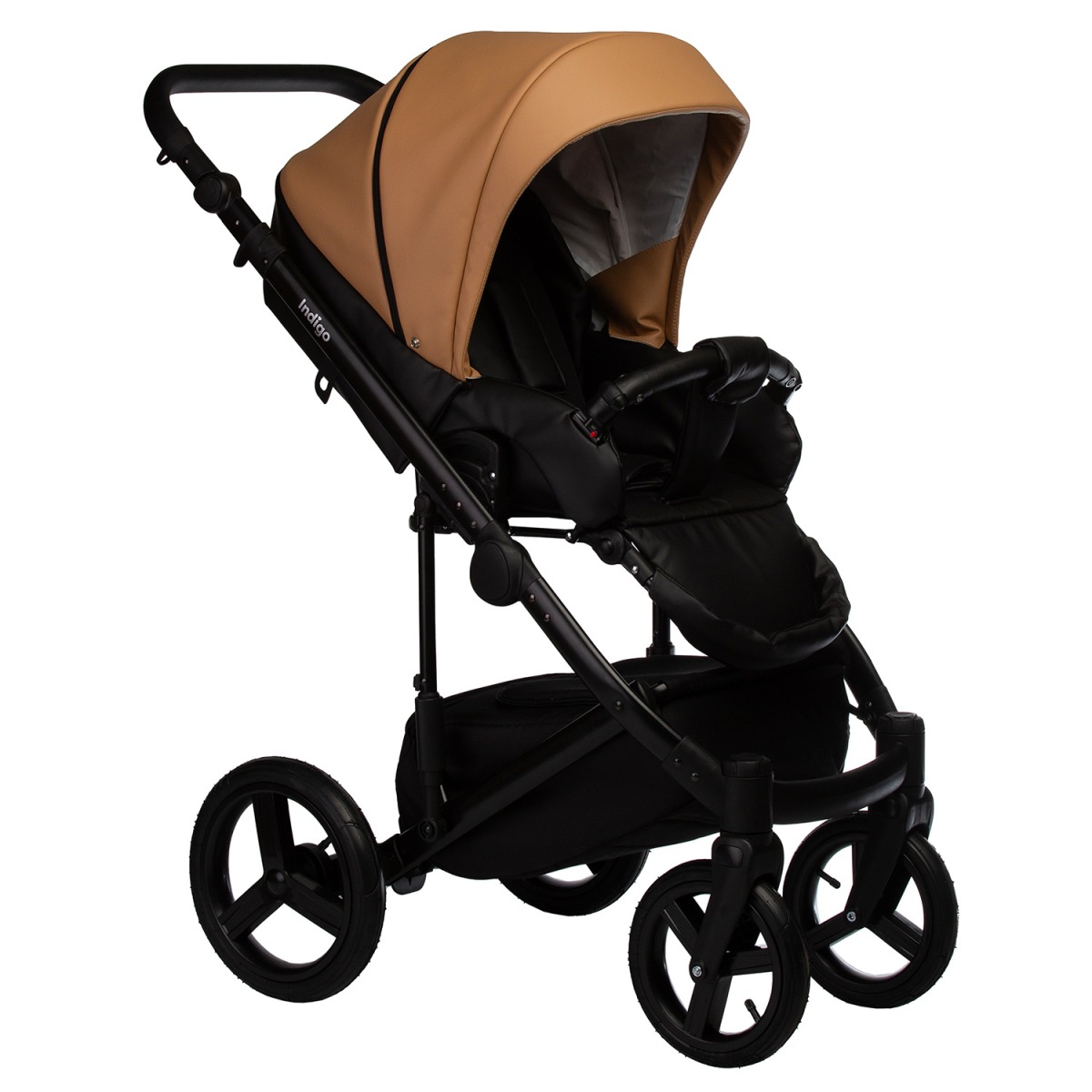 Коляска 2 в 1 Indigo Tour Eco, Te 05 (Черная кожа + Рыжая кожа)