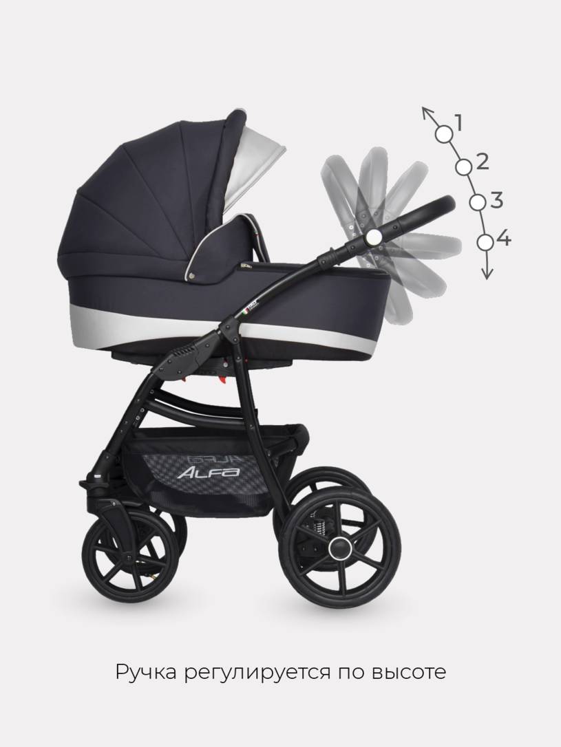 Коляска 2 в 1 Riko Basic Alfa Ecco 01 черно-серебристый