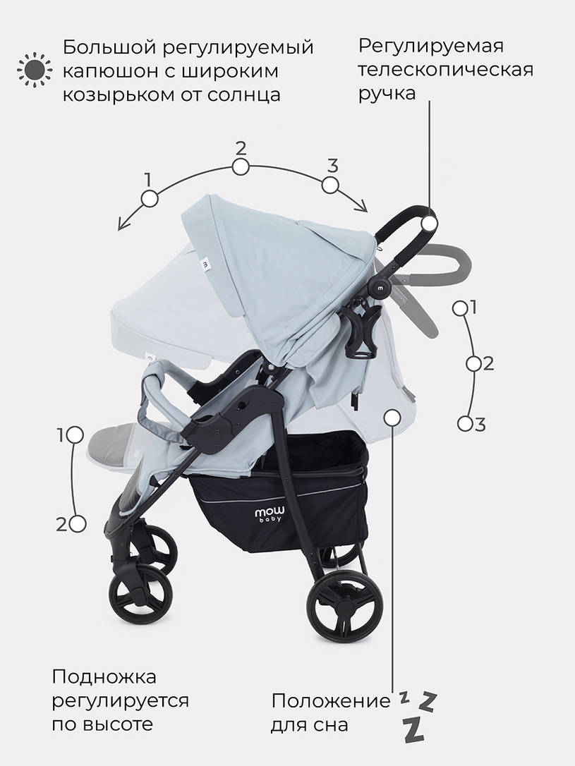 Коляска прогулочная Mowbaby Cross silver