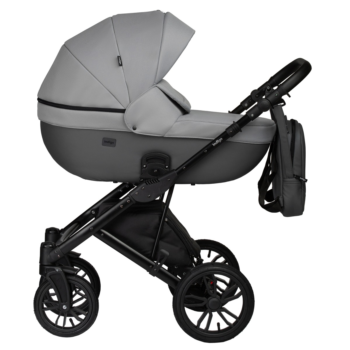Коляска 2 в 1 Indigo Mio S, 04 (Темно-серая кожа + Светло-серый)