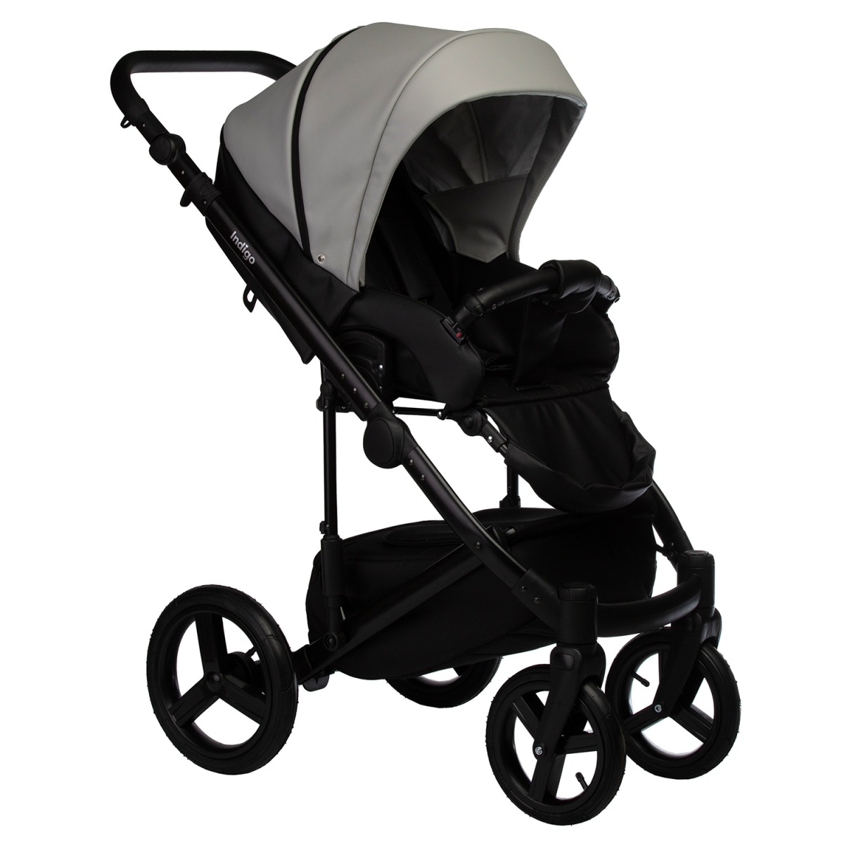 Коляска 2 в 1 Indigo Tour Eco, Te 02 (Черная кожа + Серая кожа)