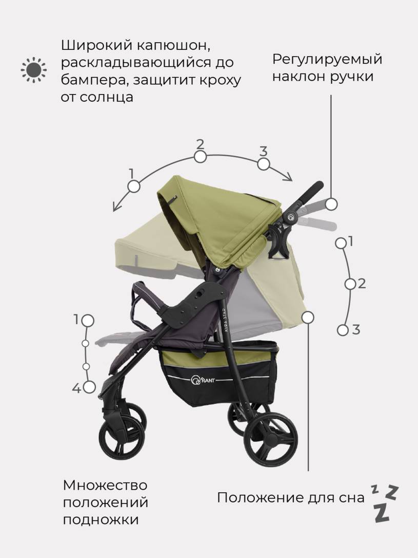 Коляска прогулочная Rant Kira Star Greek Olive. Цвет: Оливковый