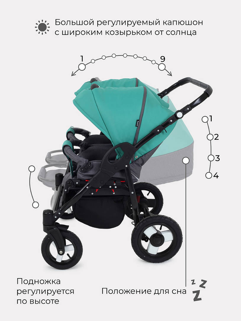 Коляска для двойни 2 в 1 Rant Dream Duo 08 серый-темно-зеленый