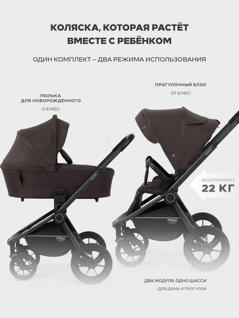 Коляска 2 в 1 Mowbaby Zoom PU Shine brown