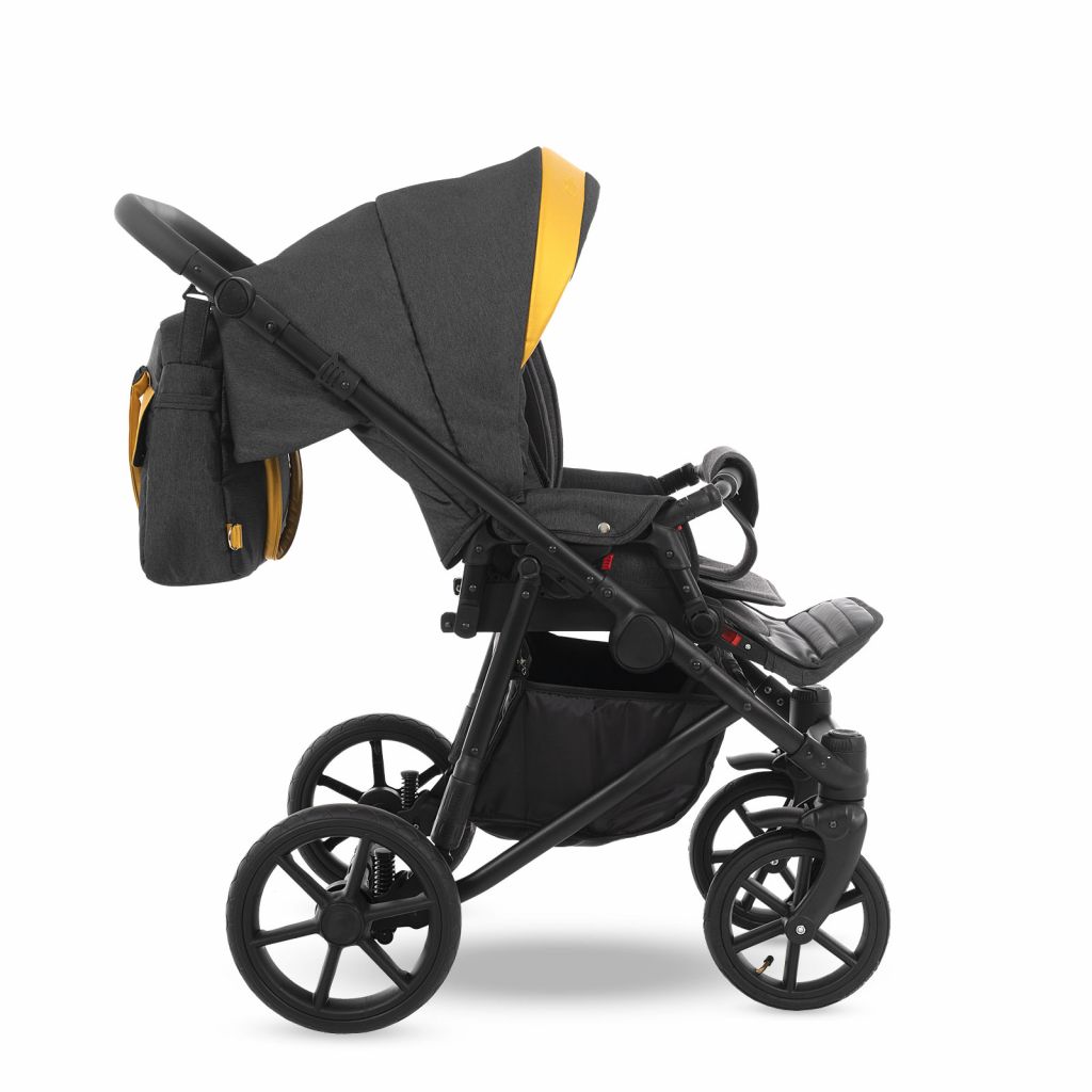 Коляска 2 в 1 Camarelo Ollio, Темно-серый меланж / Желтая эко-кожа (06)
