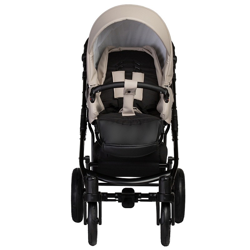 Коляска 2 в 1 Indigo Mio Eco, 04 (Черная кожа + Светло-бежевая кожа)