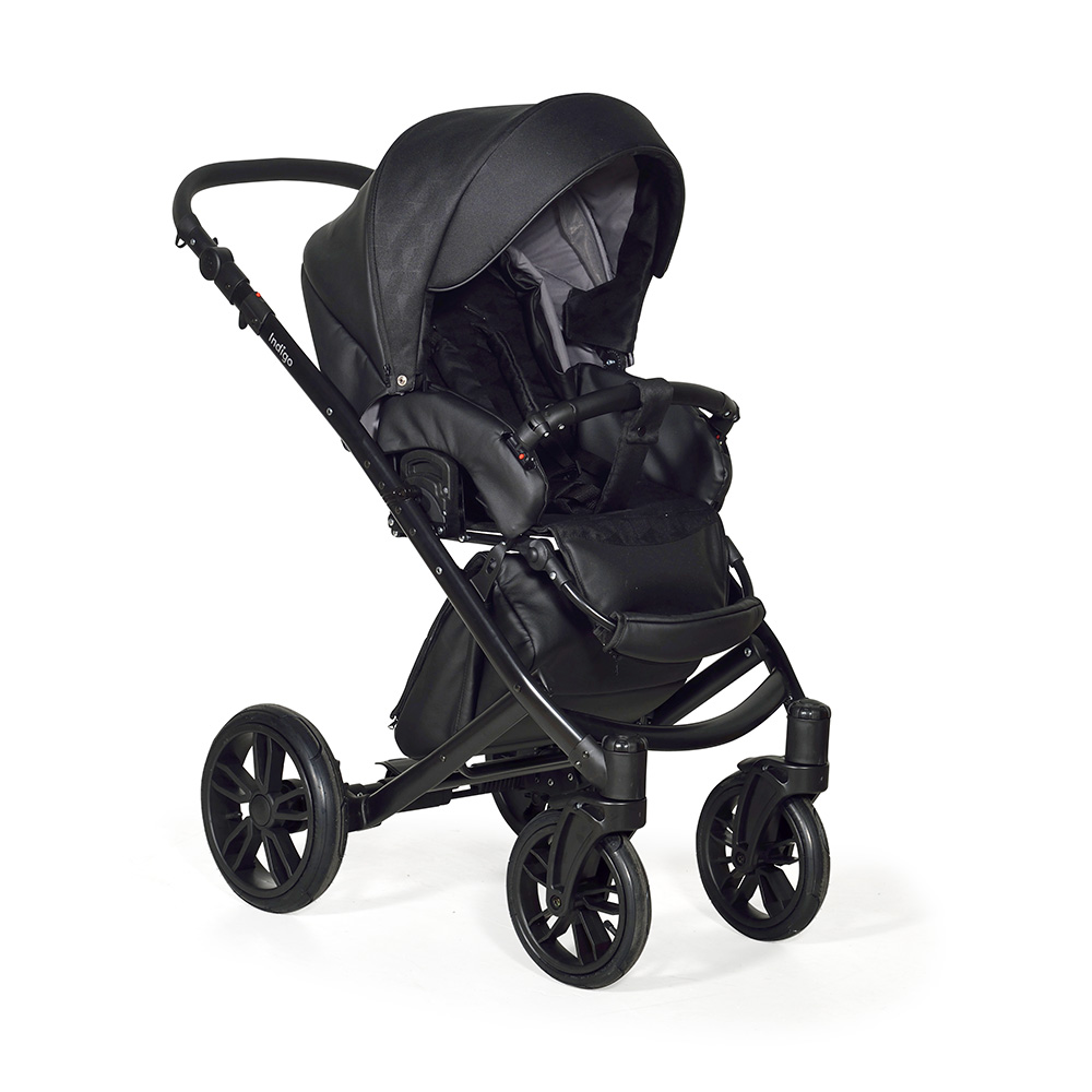 Коляска 2 в 1 Indigo PORTO - Po 08 (черная кожа+черный узор)