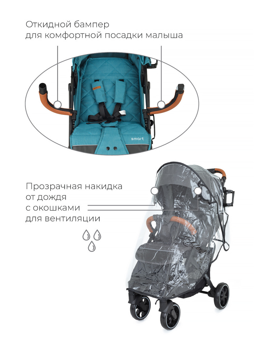 Коляска прогулочная Mowbaby Smart MB101 Aqua. Цвет: Голубой