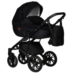 Коляска 2 в 1 Indigo Mio S, 02 (Черная кожа + Черный)