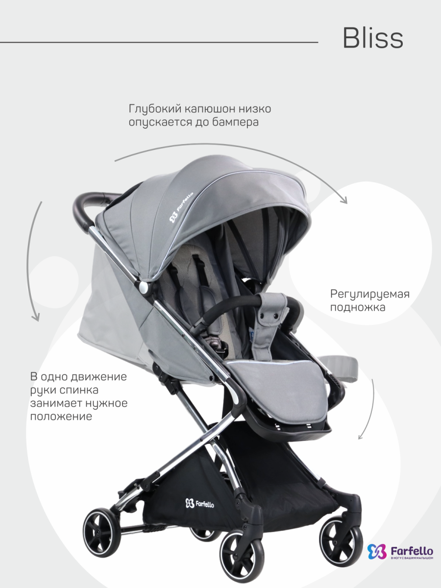 Коляска детская прогулочная Farfello Bliss  (Grey/ Серый)