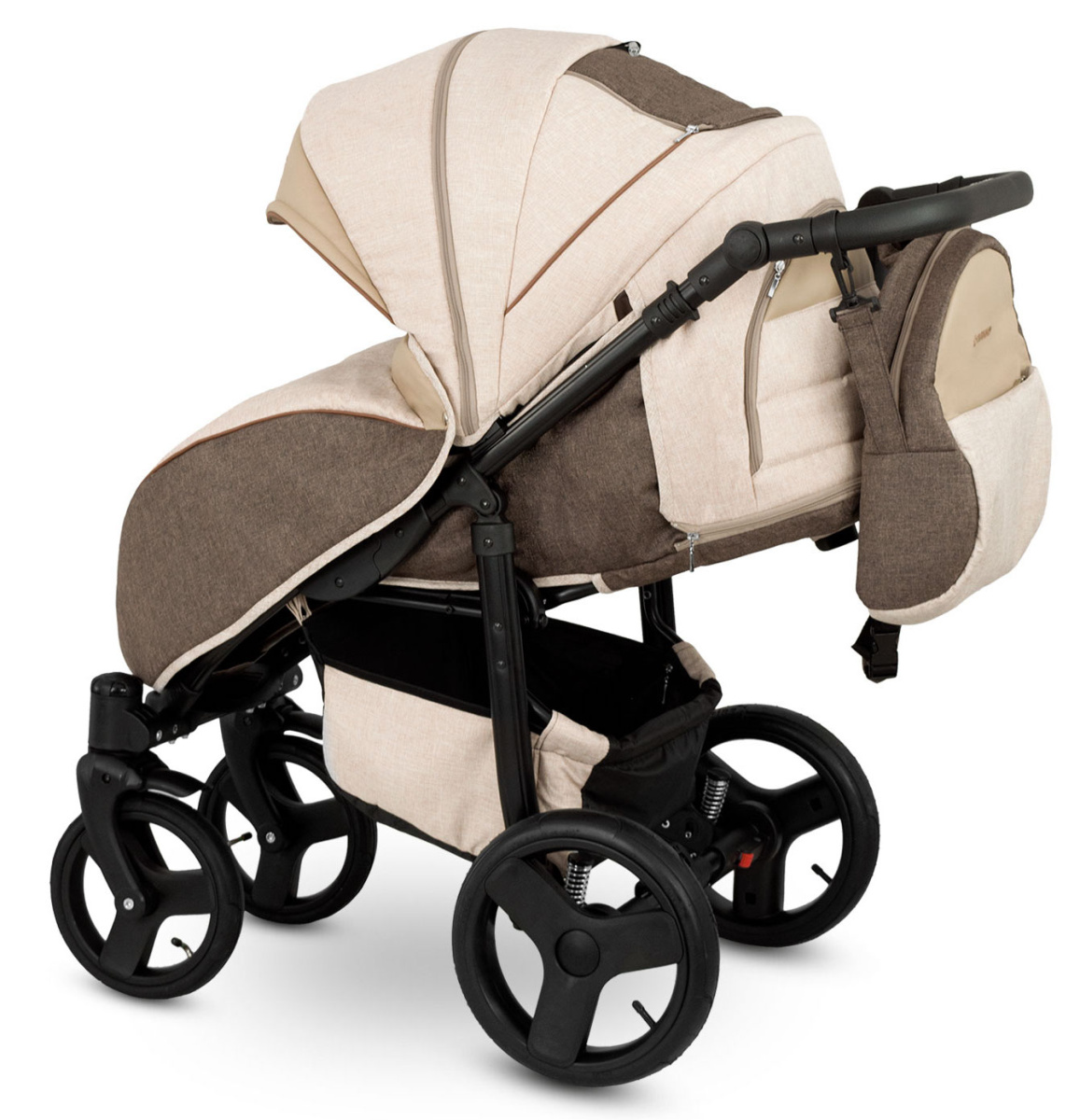 Прогулочная коляска Camarelo Elf экокожа черная рама светло-бежевый джинс/бежевый