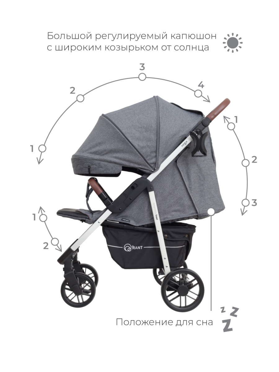 Коляска прогулочная Rant Vega Trends Koala Grey. Цвет: Темно-серый