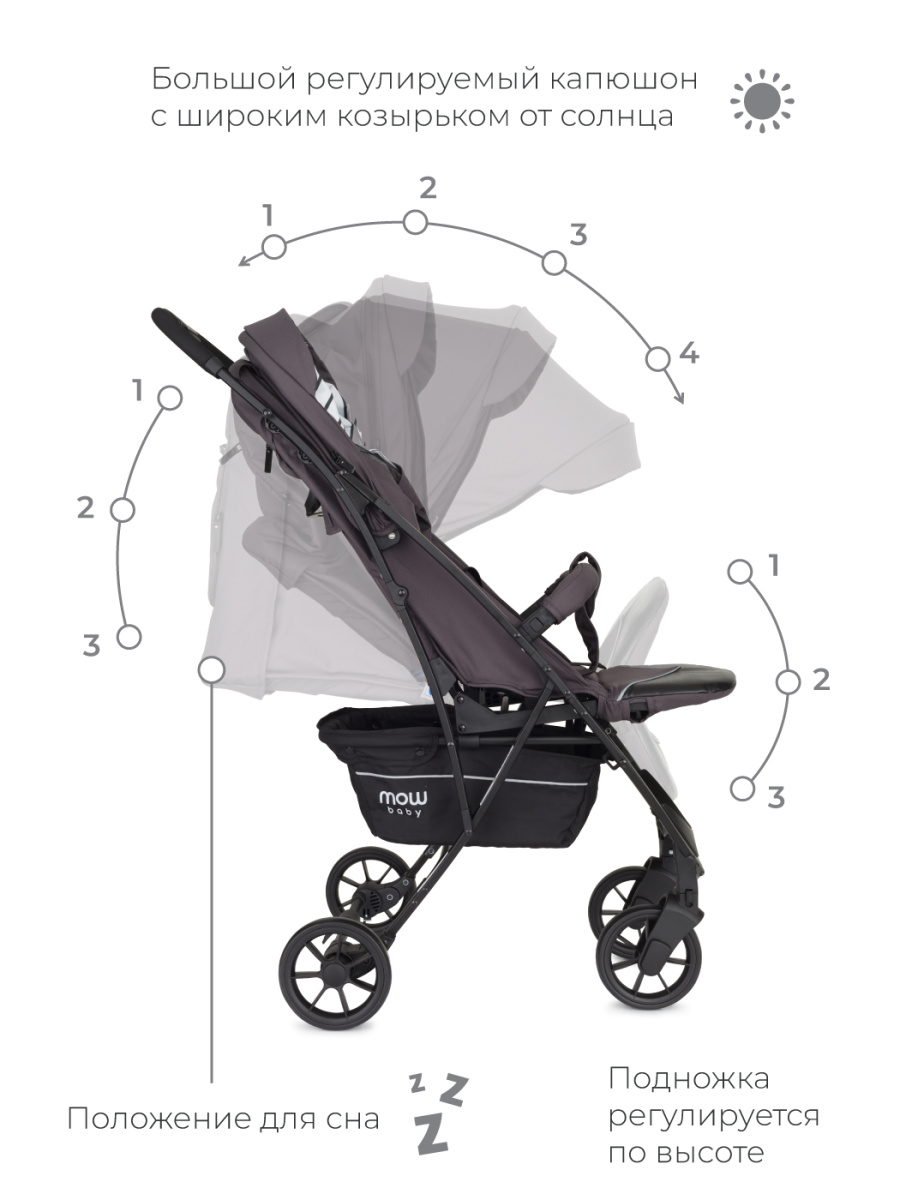 Коляска прогулочная Mowbaby Fast RA081 Silver. Цвет: Серый