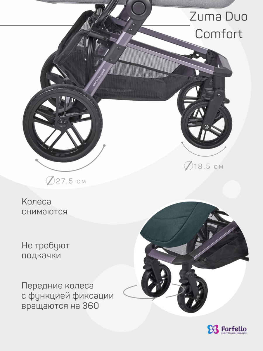 Коляска модульная 2 в 1 Farfello Zuma Duo Comfort (ZDC-12 Изумрудный)