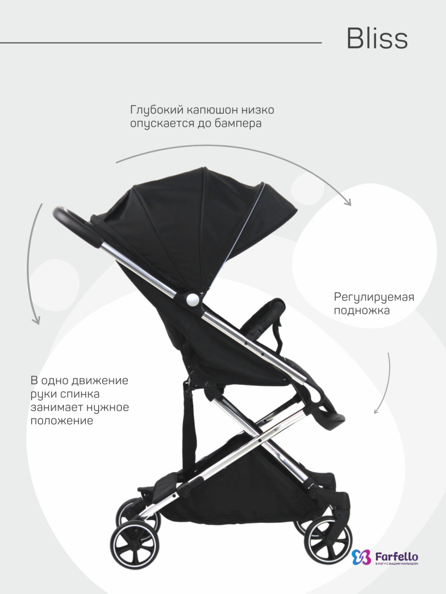 Коляска детская прогулочная Farfello Bliss (Black/Черный)