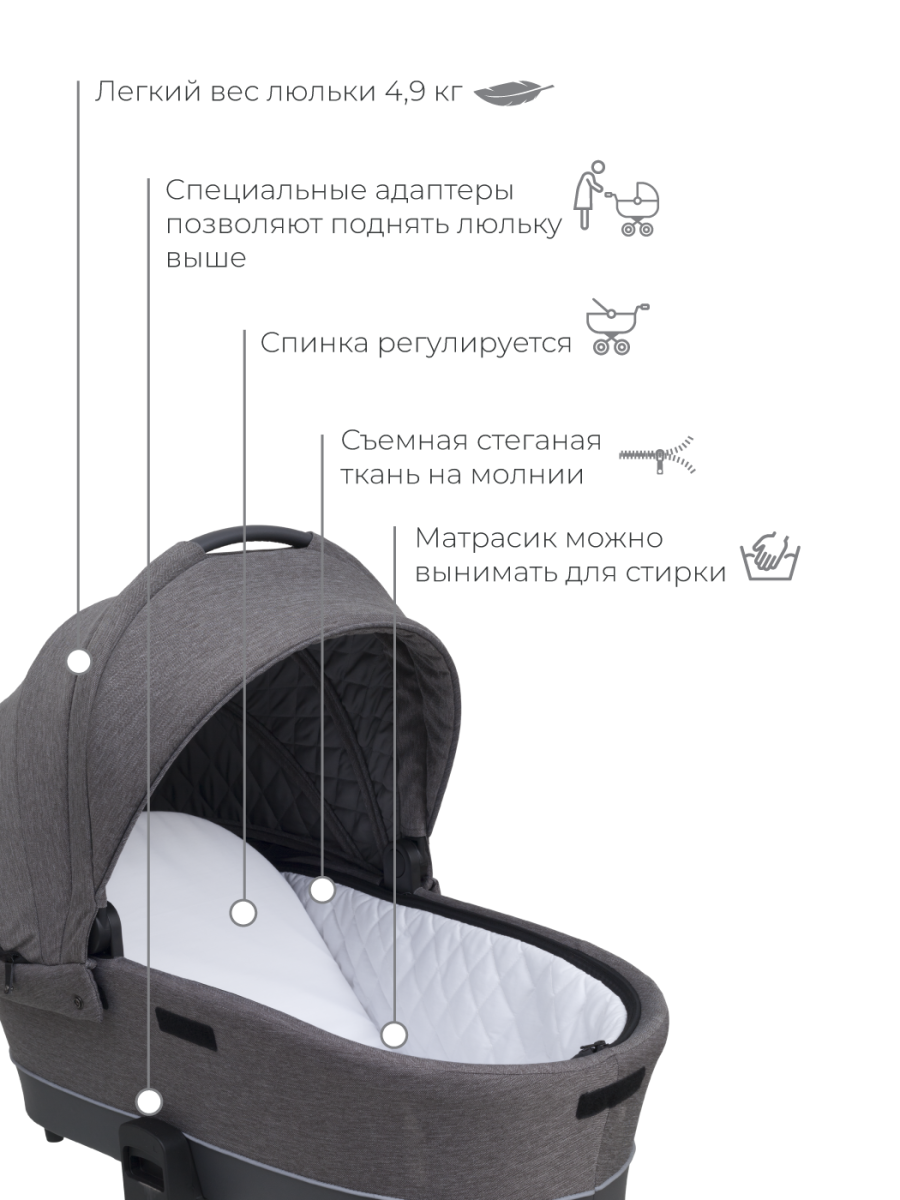 Коляска 3 в 1 Rant Flex Trends Grey серый