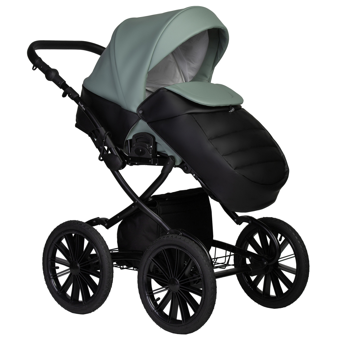 Коляска 2 в 1 Indigo MIO ECO Plus 14 - 05 (черная кожа+шалфей кожа)