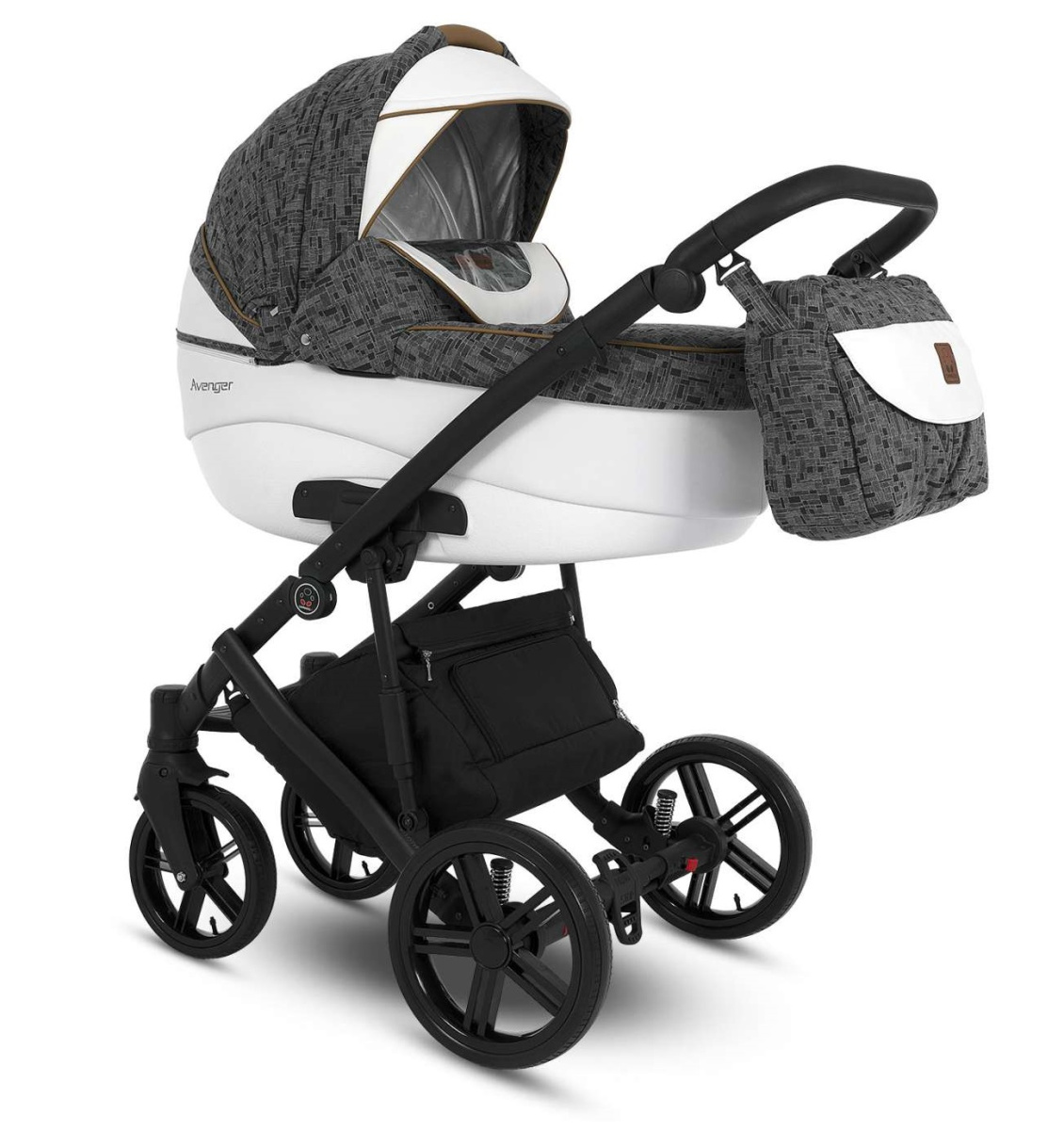 Коляска Camarelo Avenger 3 в 1 серый жаккард/белая экокожа