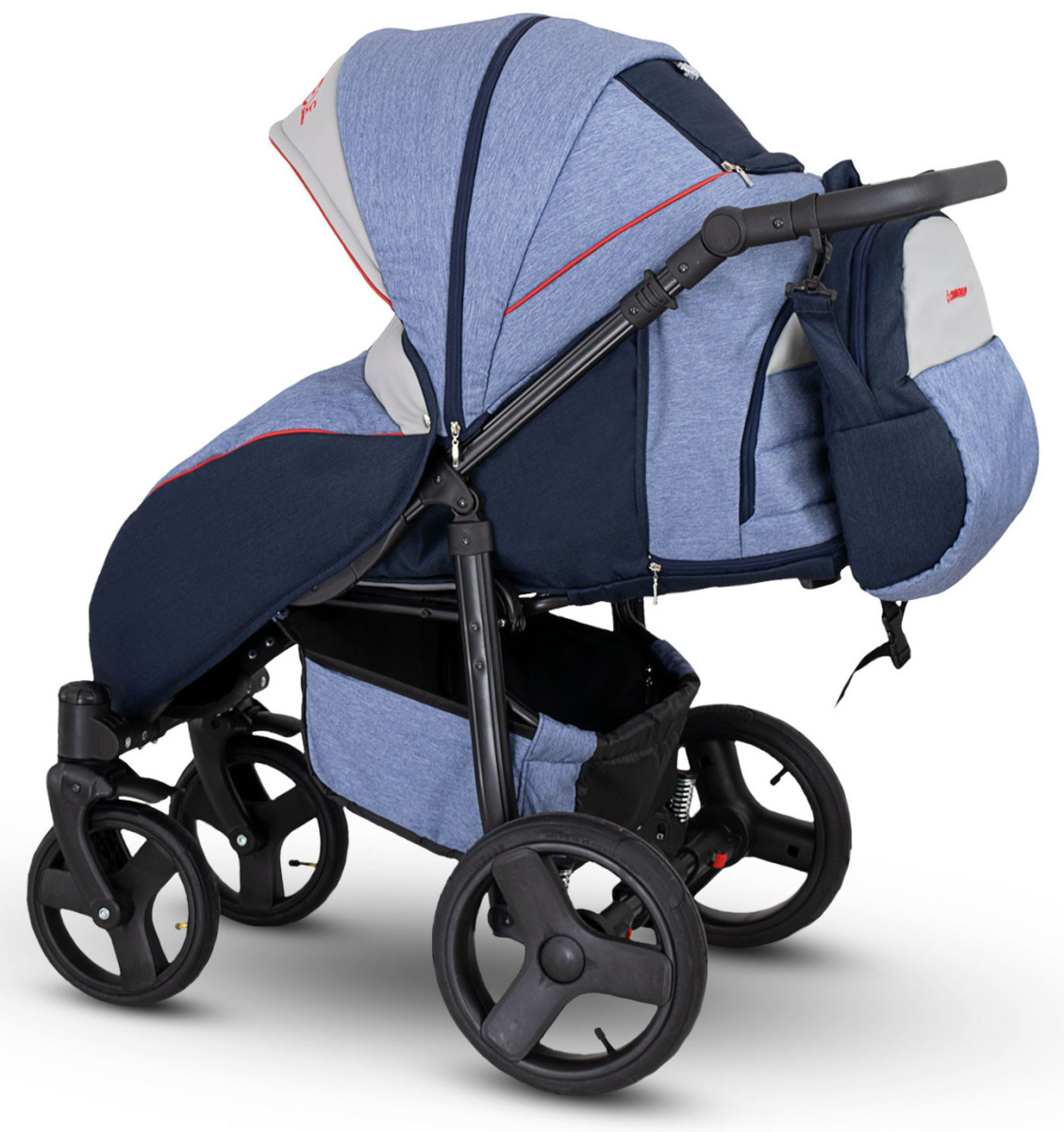 Прогулочная коляска Camarelo Elf экокожа черная рама синий джинс/серый
