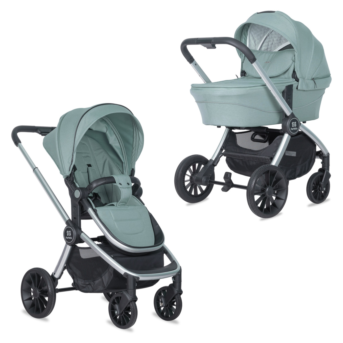 Коляска модульная 2в1 Farfello Baby shell BBS (BBS-15 Green/Зеленый / серебро)
