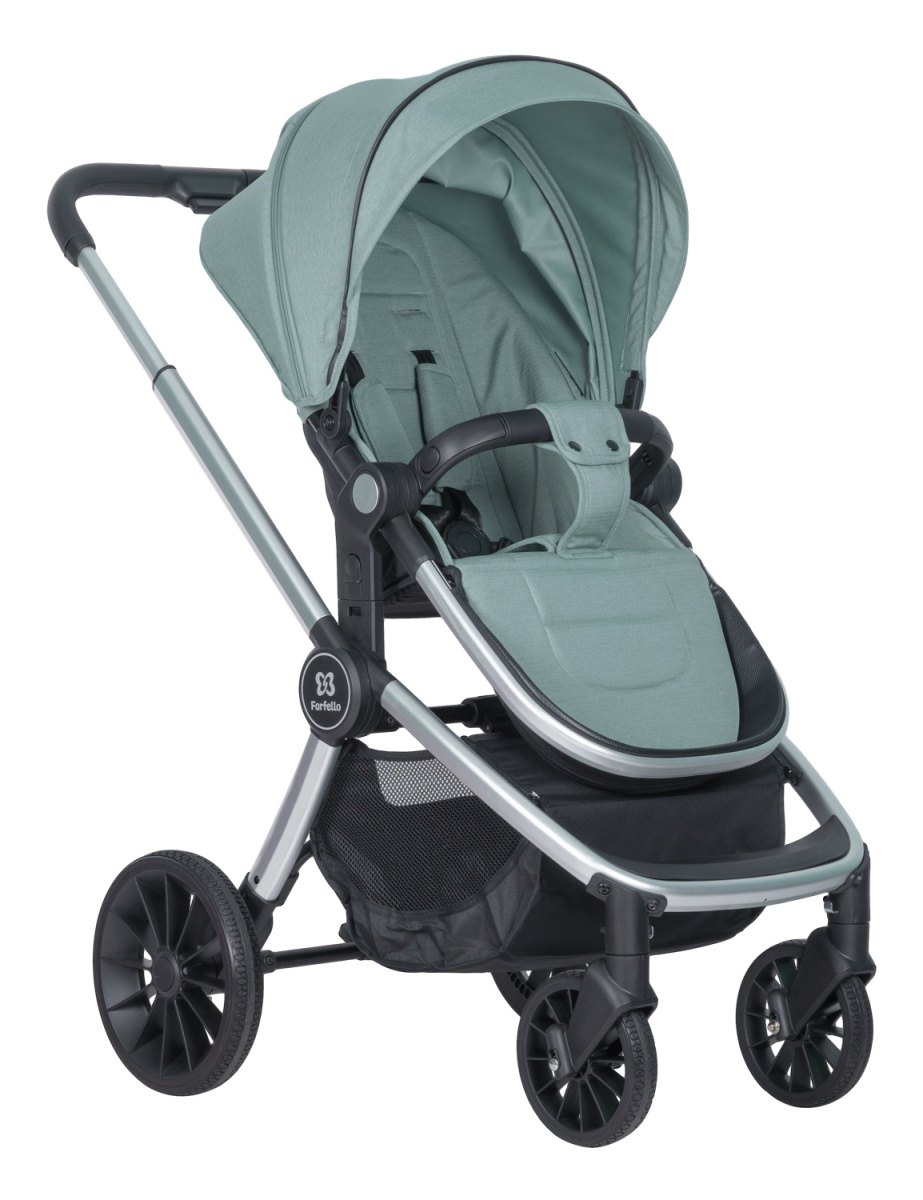 Коляска модульная 3 в 1 Farfello Baby shell BBS (BBS-33 green/зеленый/ серебро)