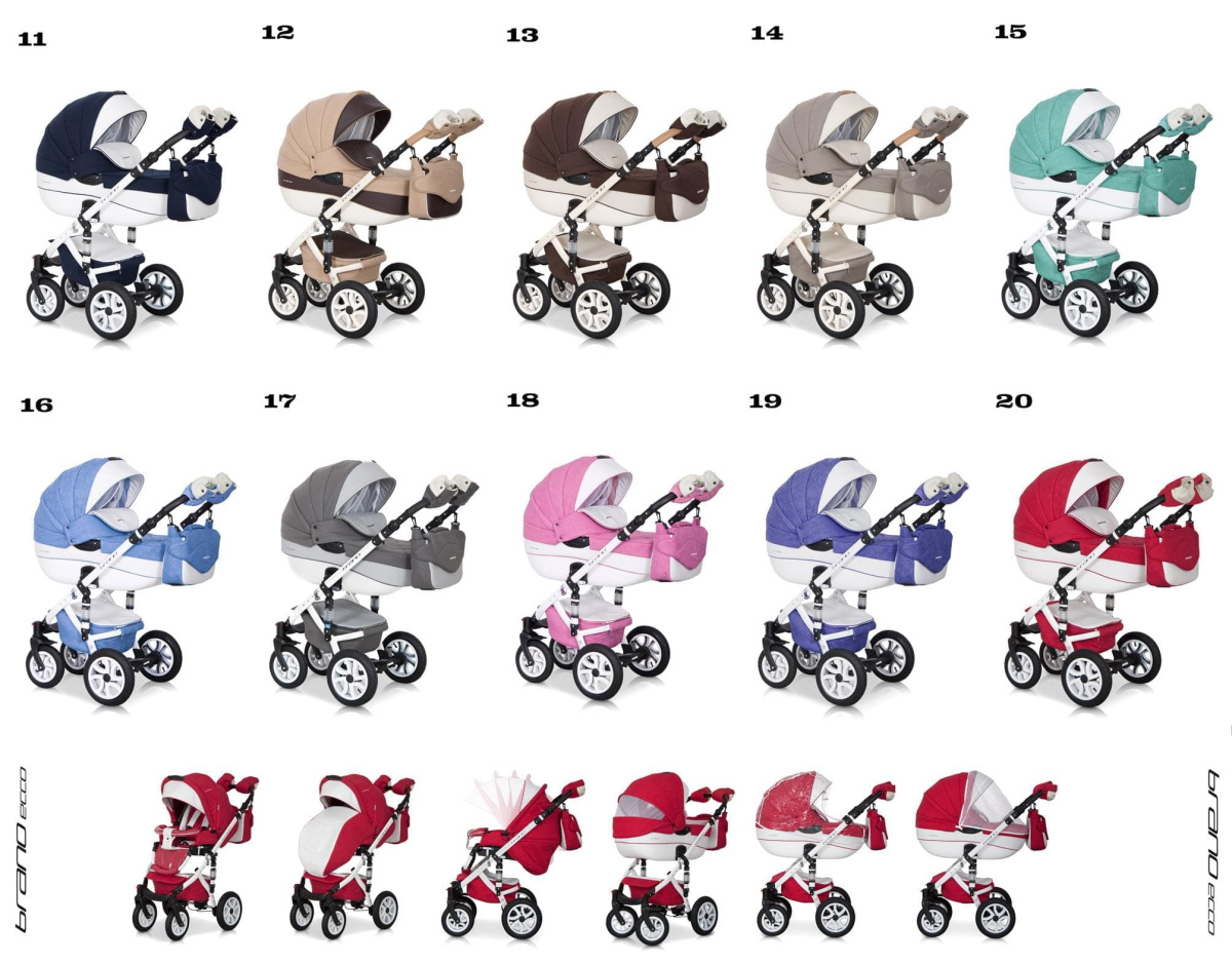 Коляска 2 в 1 Riko Bruno Ecco 18 бело-розовый